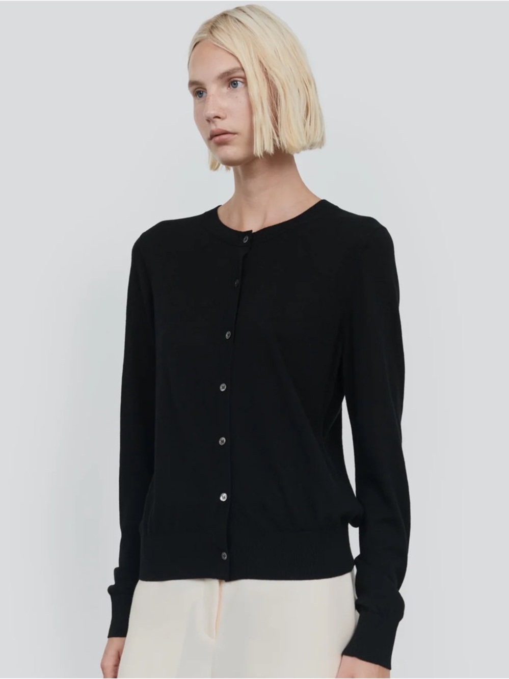 440ME Black Button-Front Knit Cardigan